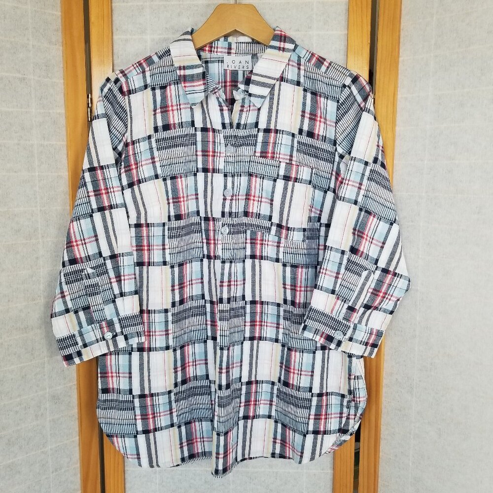Madras Plaid Patchwork Cotton Shirt Size XXS Joan Rivers